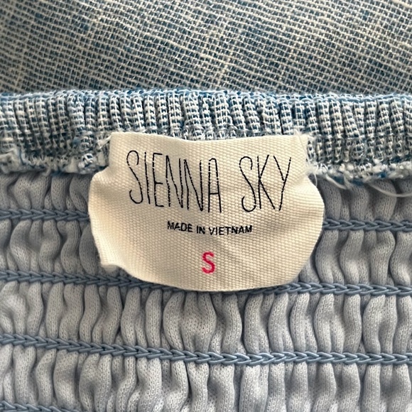 Sienna Sky Blue Linen Blend Button Front Pleated A Line Dress - Picture 3 of 4